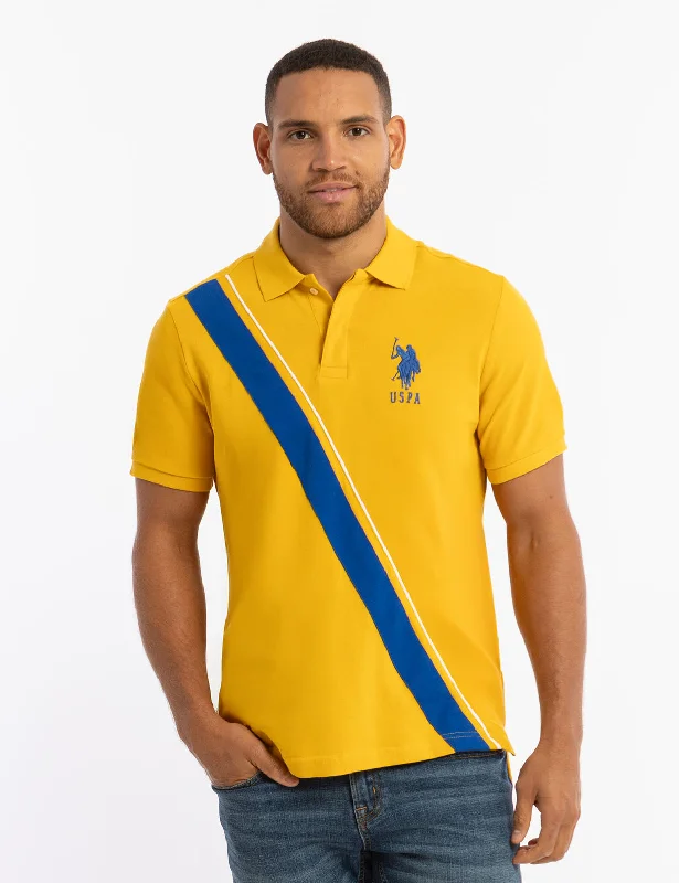 DIAGONAL COLOR BLOCK SASH PIQUE POLO SHIRT