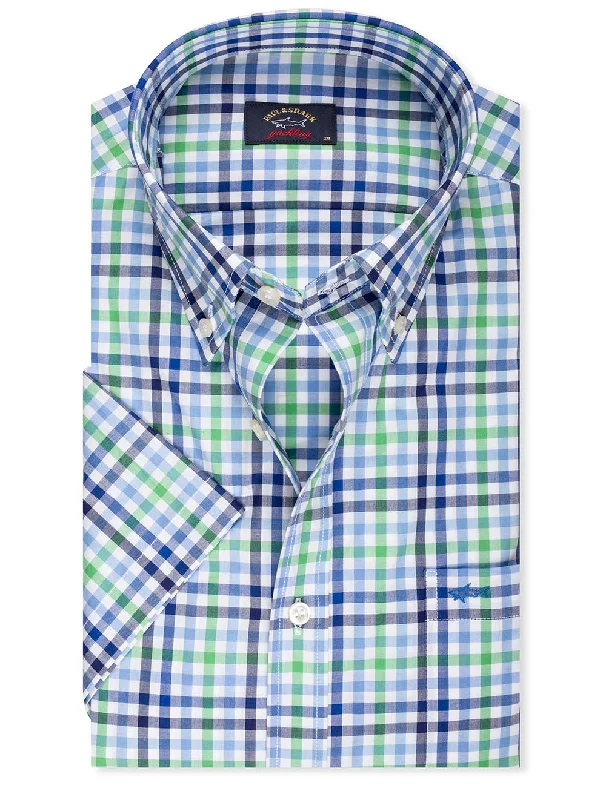 Buttondown Shortsleeve Gingham Check Shirt Green