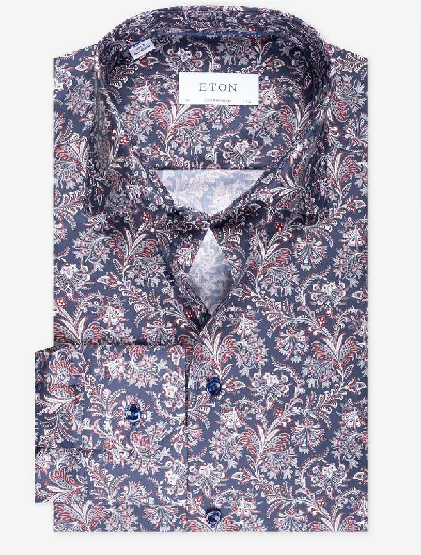 Contemporary Jacobean Pattern Shirt Navy