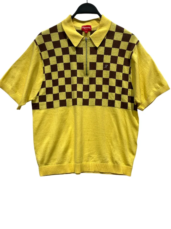 Supreme/Polo Shirt/M/Cotton/YEL/ZIP POLO / BRW SQUARES