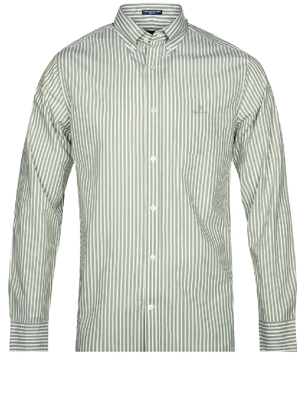 Regular Fit Stripe Broadcloth Shirt Kalamata Green