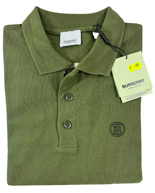 Burberry Men Polo Shirt Eddie Olive Cotton Regular Fit XL SALE