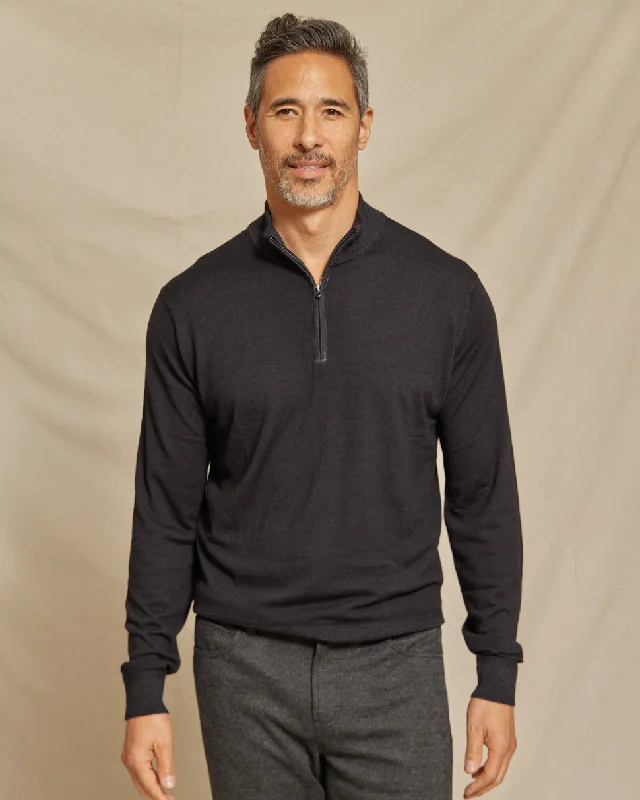 The Archer - LS Lightweight MERINOmax 1/4 Zip Sweater - Black