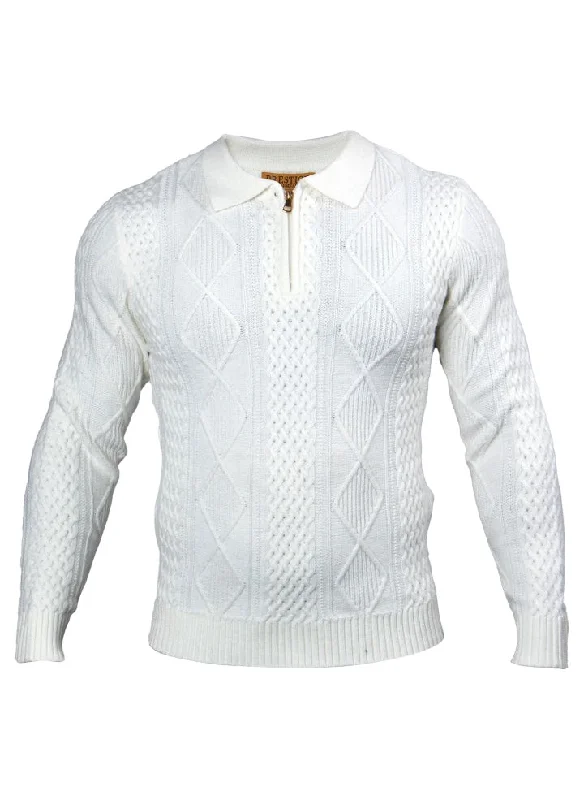 Prestige Men's White Polo Sweater with Zipper Style No: SW-270