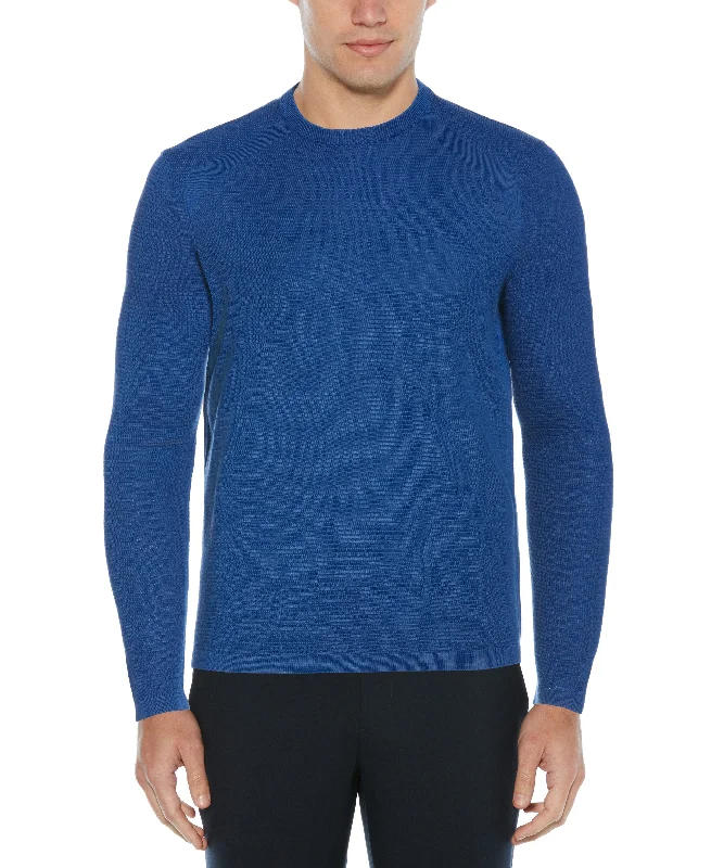 Textured Merino Wool Blend Crew Neck Sweater