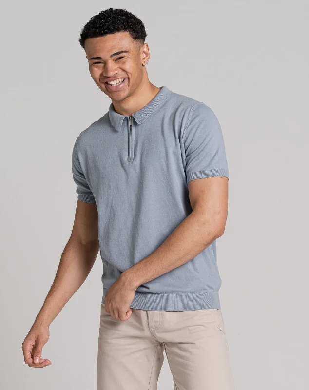 ESSENTIAL SHORT SLEEVE ZIP POLO TOP | LIGHT BLUE