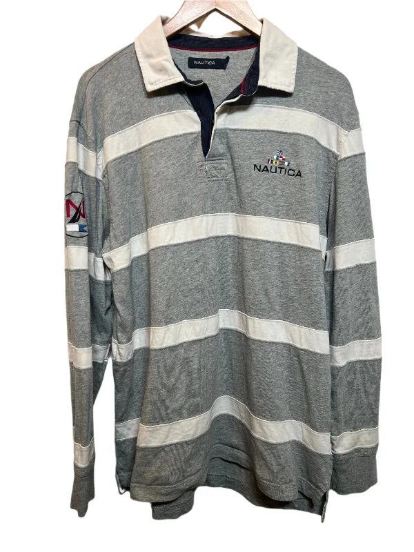 Nautica Mens Grey Striped Rugby Polo (Size XL)