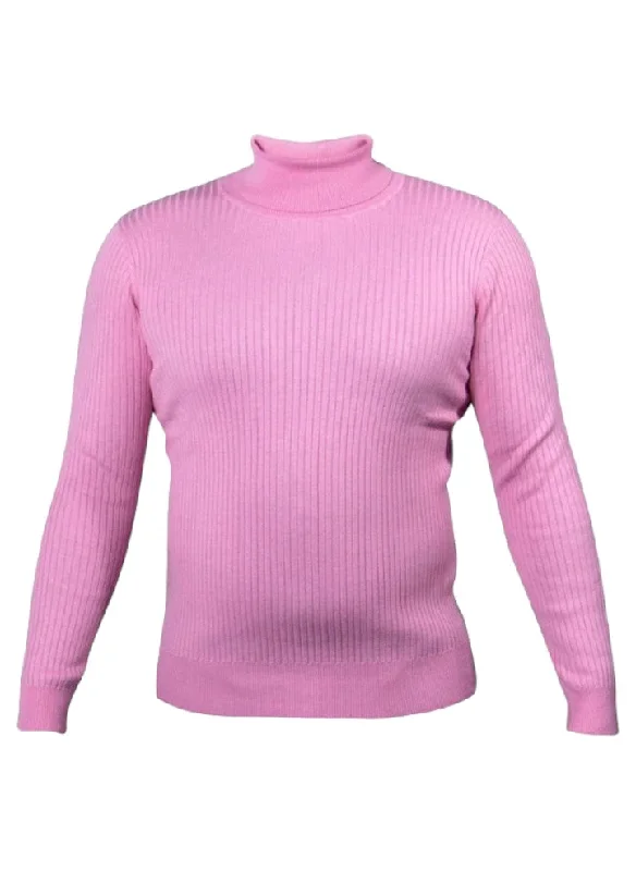 Prestige Pink Men's Turtleneck Sweaters Regular-Fit Pullover Sweater