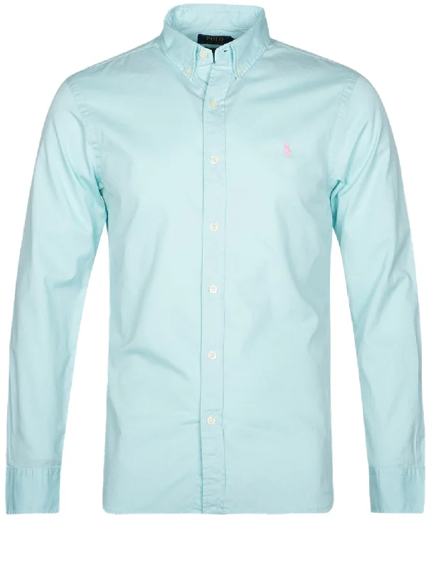 Buttondown Long Sleeve Twill Shirt Aqua