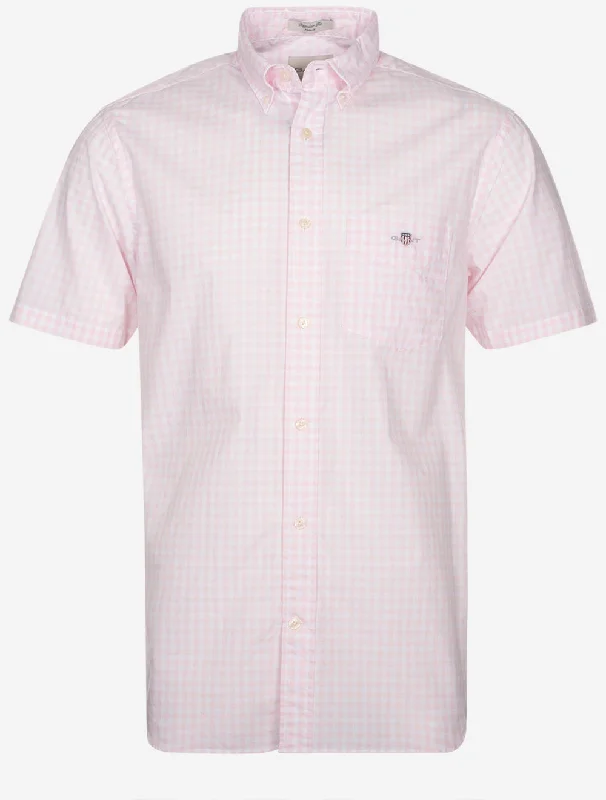 Regular Poplin Gingham Short Sleeve Shirt Light Pink