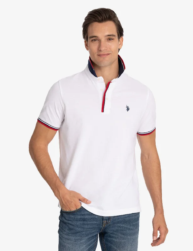 SIGNATURE STRIPE RIB TIPPED TRIM POLO SHIRT