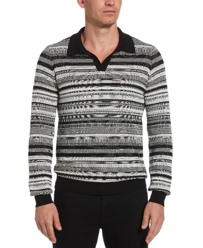 Tua X Perry Ellis Collaboration Striped Jacquard Polo Sweater