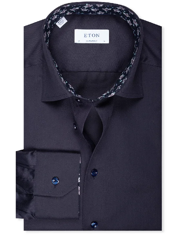 Contemporary Plain Shirt with Floral Inaly Navy