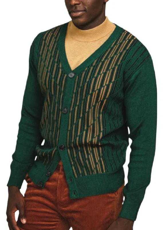 Emerald Green Men's Inserch Geo Intarsia Cardigan Sweater Jacket Style No: SW904