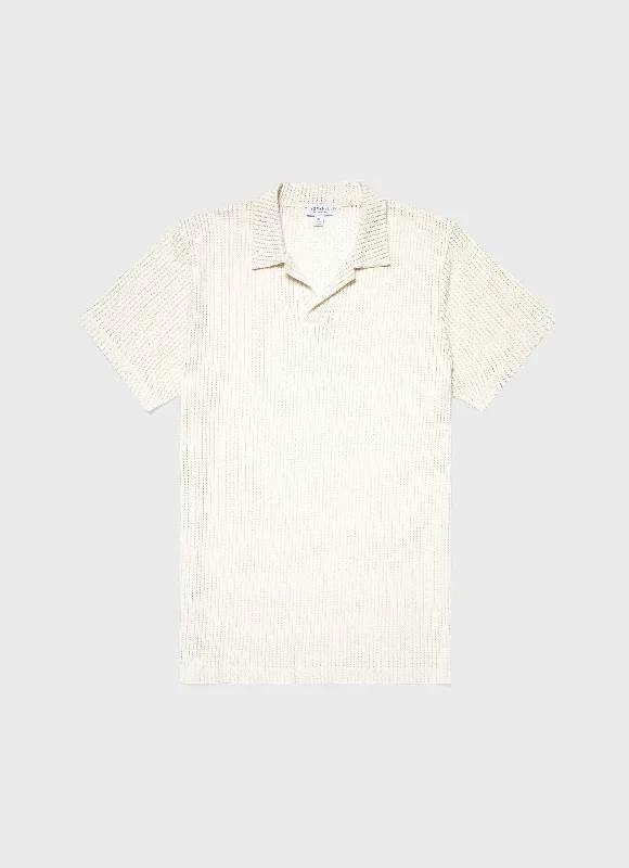 Men's Linear Mesh Polo Shirt in Ecru