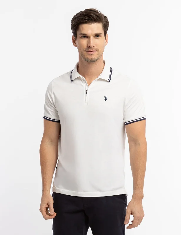 ZIPPER PLACKET TIPPED JERSEY POLO SHIRT