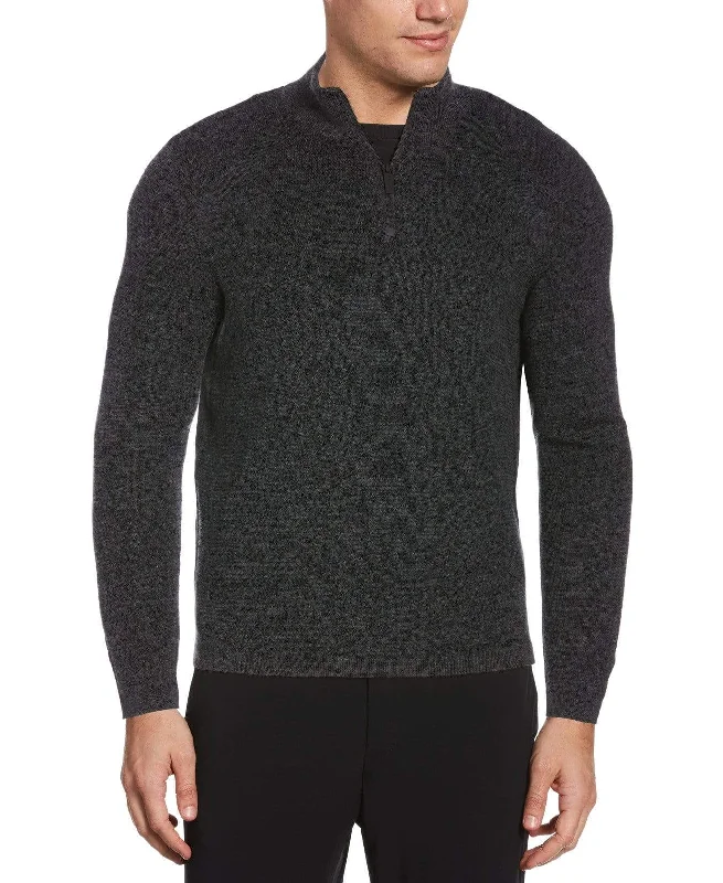 Big & Tall Textured Merino Blend Quarter Zip Sweater