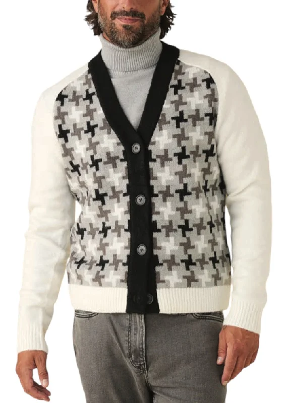 Black and White Men's Inserch Houndstooth Cardigan Sweater Jacket Style No: SW906