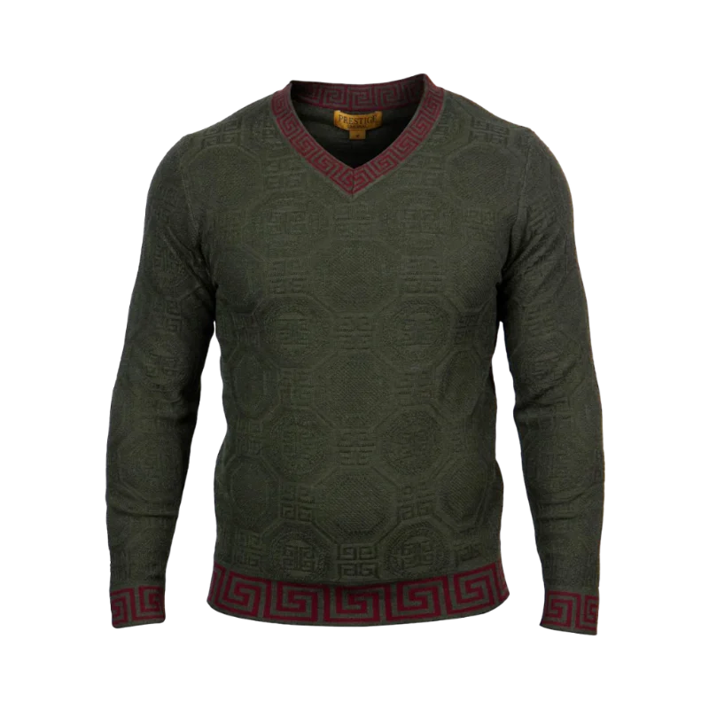 Prestige Olive Men's V-Neck Luxury Style Pullover Sweaters