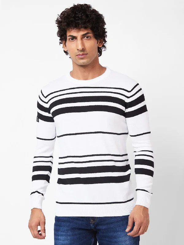 Spykar Collarless Full Sleeves White Sweater For Men