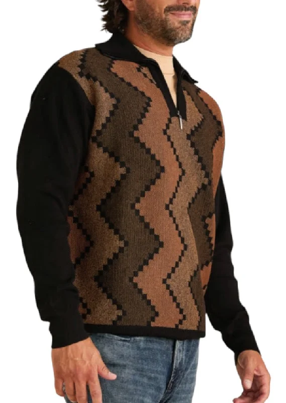 Black-Brown Men's Inserch Zig-Zag Design Half Zip Sweater Style No: SW613