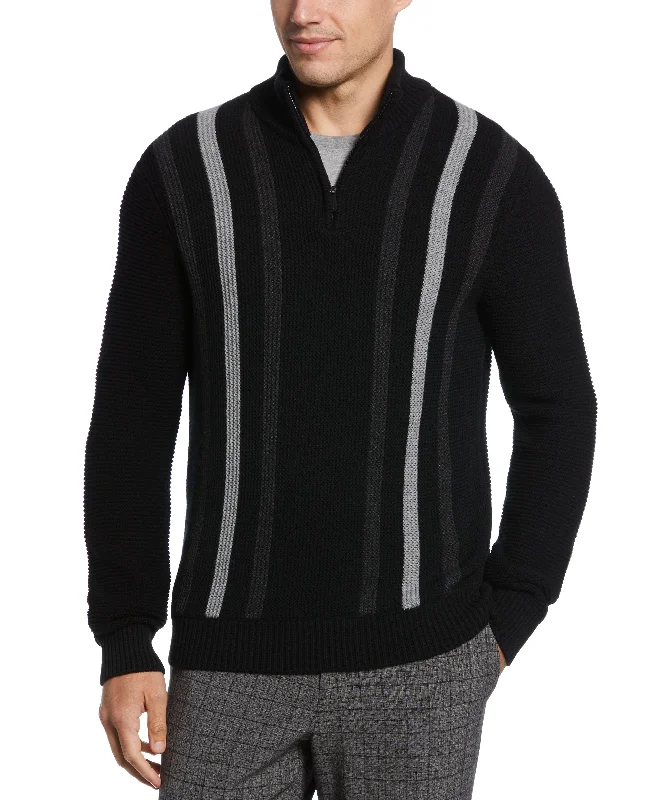 Jacquard Stripe Quarter Zip Sweater