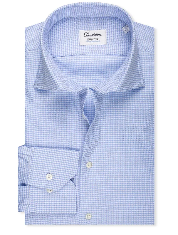 Fitted Checked Stretch Twill Shirt Blue