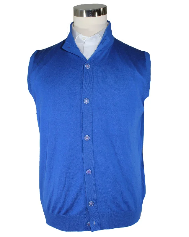 Kiton Wool Vest Royal Blue - Sleeveless Cardigan EU 50 / M SALE