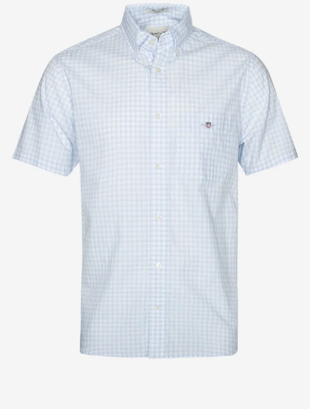 Regular Poplin Gingham Short Sleeve Shirt Light Blue