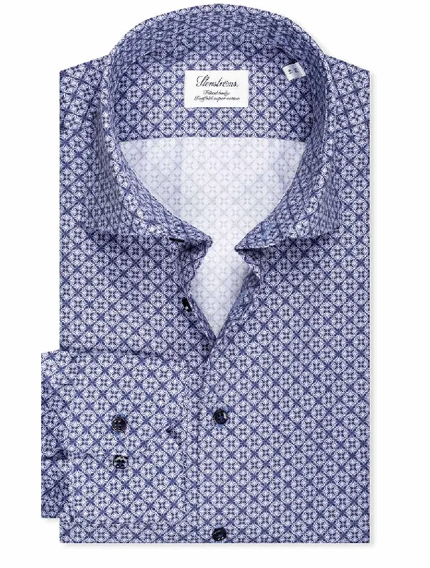 Fitted Pattern Shirt Navy 141