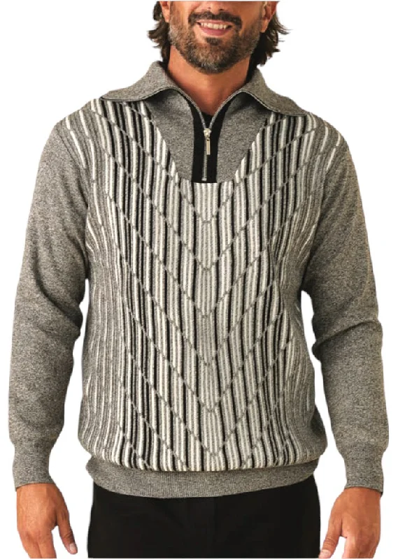 Grey Men's Inserch Geo Intarsia Half-Zip Sweater Style No: SW-608