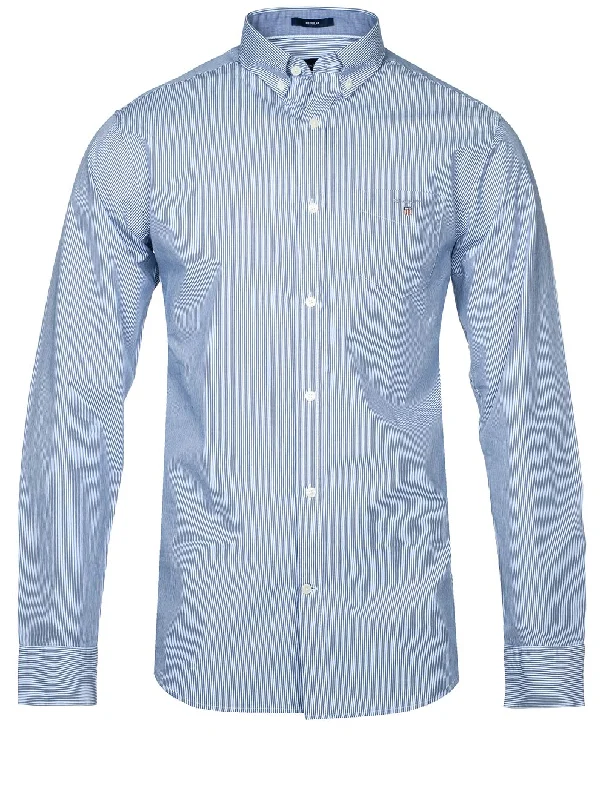 Regular Fit Banker Stripe Broadcloth Shirt College Blue