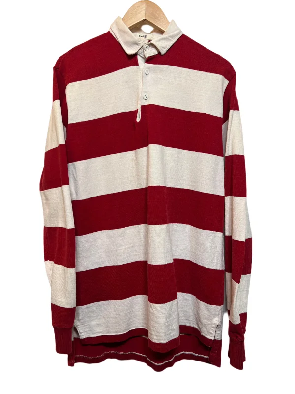 GAP Mens Red White Striped Rugby Polo (Size XL)