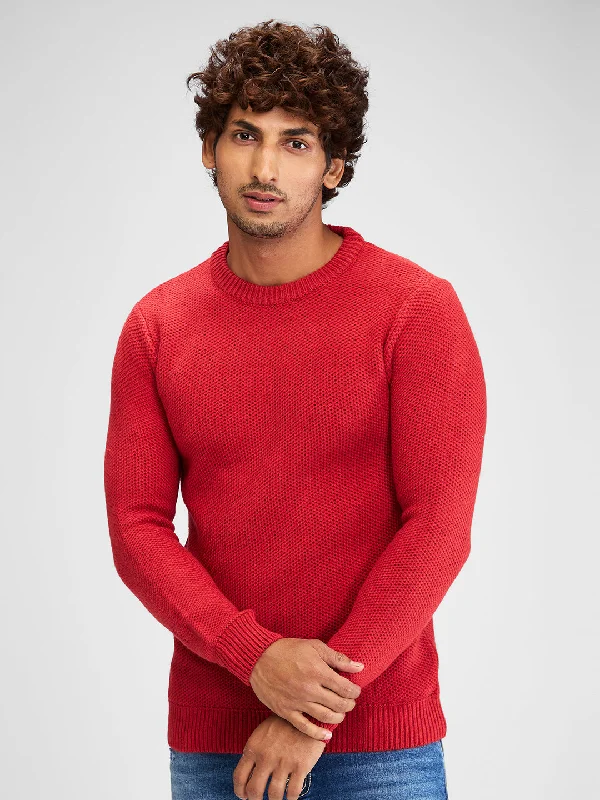 Spykar Men Solid Orange Regular Fit Full Sleeves Sweater