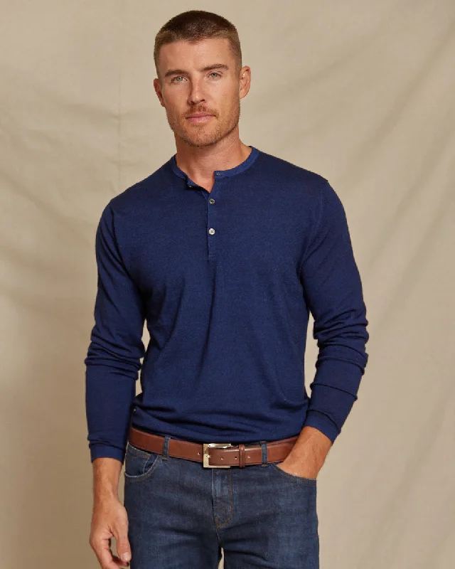 The Maxwell - LS Lightweight MERINOmax Henley Sweater - Navy