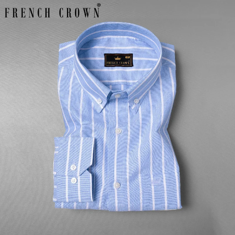 Polo Blue with White Stripes Royal Oxford Shirt