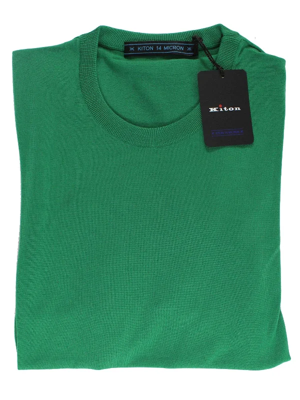 Kiton Sweater Green 14 Micron Wool Crewneck XXL - EU 56 SALE