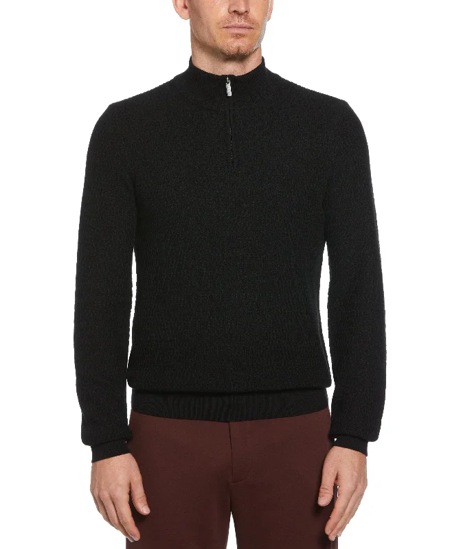 Ribbed Mock Neck Quarter Zip Sweater