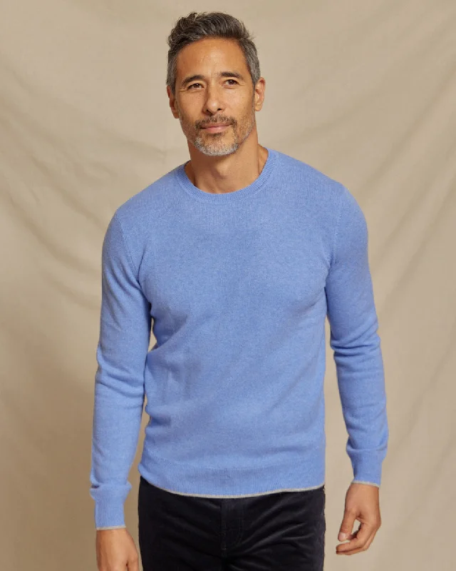 The Walker - Cashmere Crew Neck Sweater w/Tipping - Lt. Blue / Grey