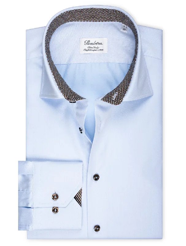 Plain Contrast Inlay Shirt Blue