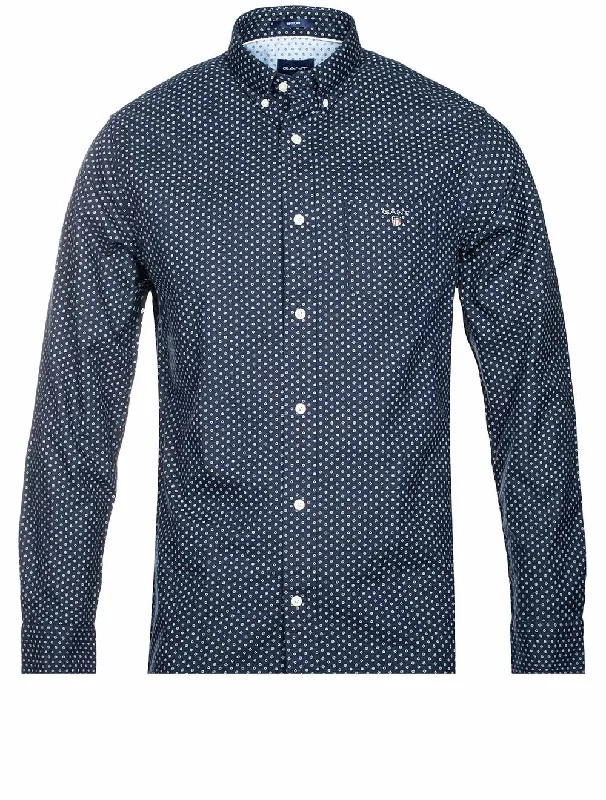 Regular Fit Micro Print Oxford Shirt Marine