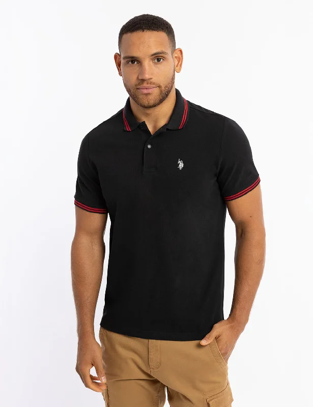 SNAP BUTTON TIPPED PIQUE POLO SHIRT