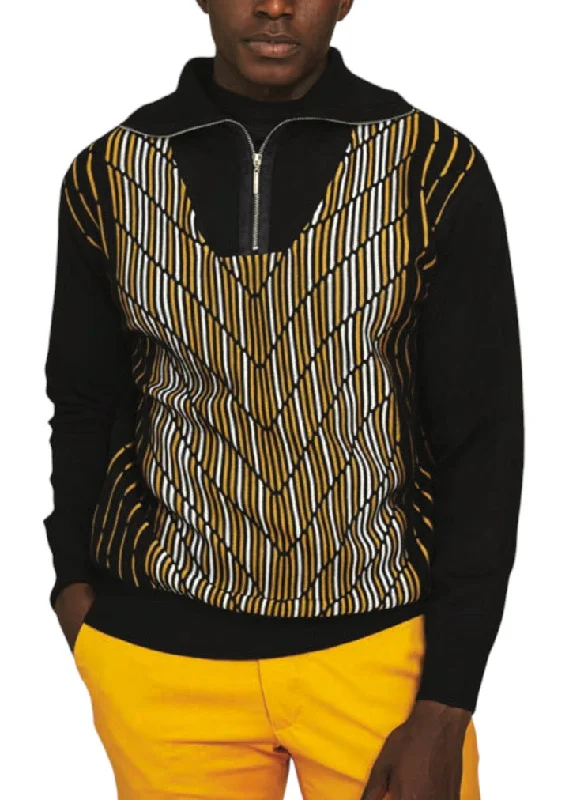 Black and Yellow Men's Inserch Geo Intarsia Half-Zip Sweater Style No: SW-608