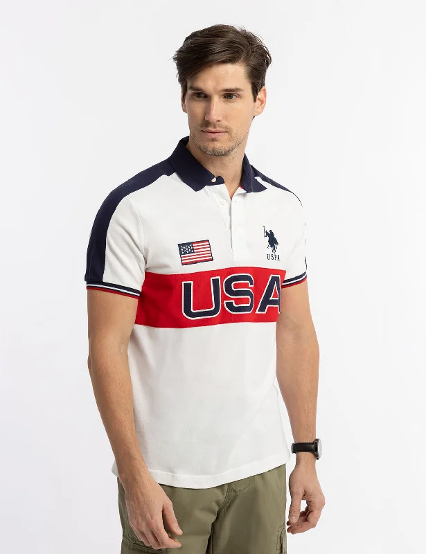 USA COLOR BLOCK PIQUE POLO SHIRT