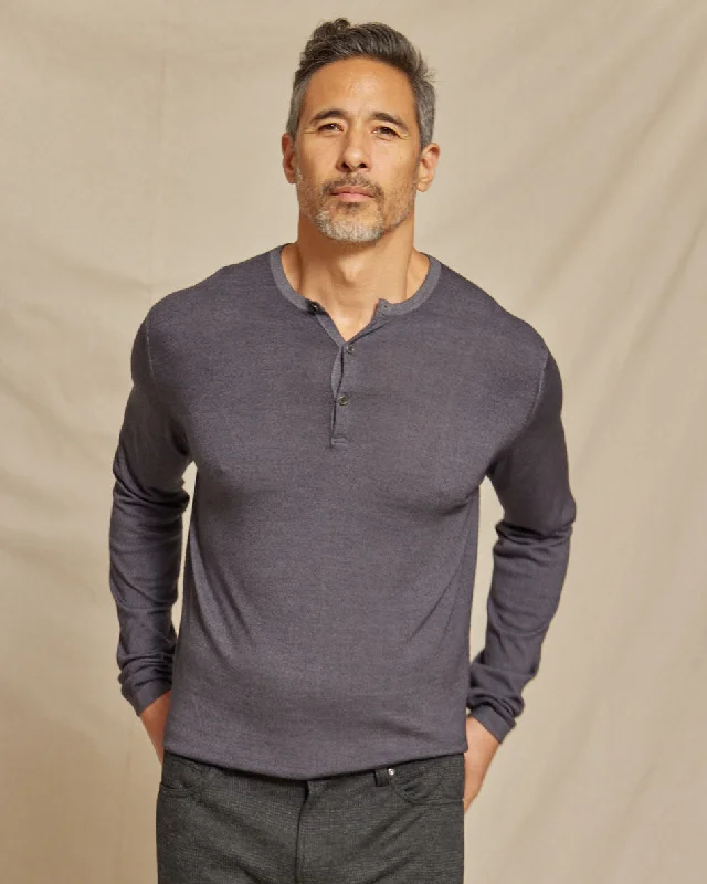 The Maxwell - LS Lightweight MERINOmax Henley Sweater - Steel