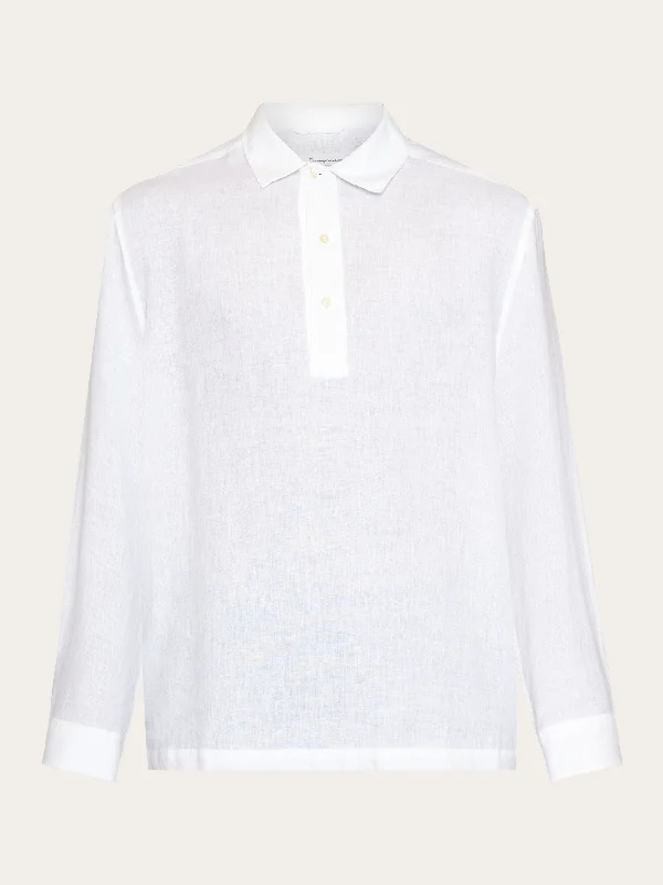 Loose linen polo shirt - GOTS/Vegan - Bright White