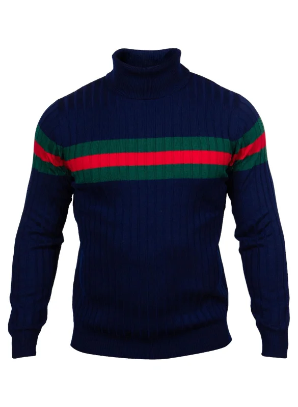 Prestige Designer Men's Turtleneck Sweater Blue-Red-Green