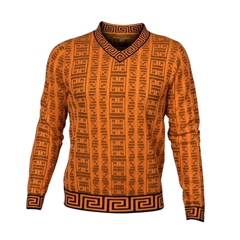 Prestige Orange Men's V-Neck Fashion Design Pullover Sweaters