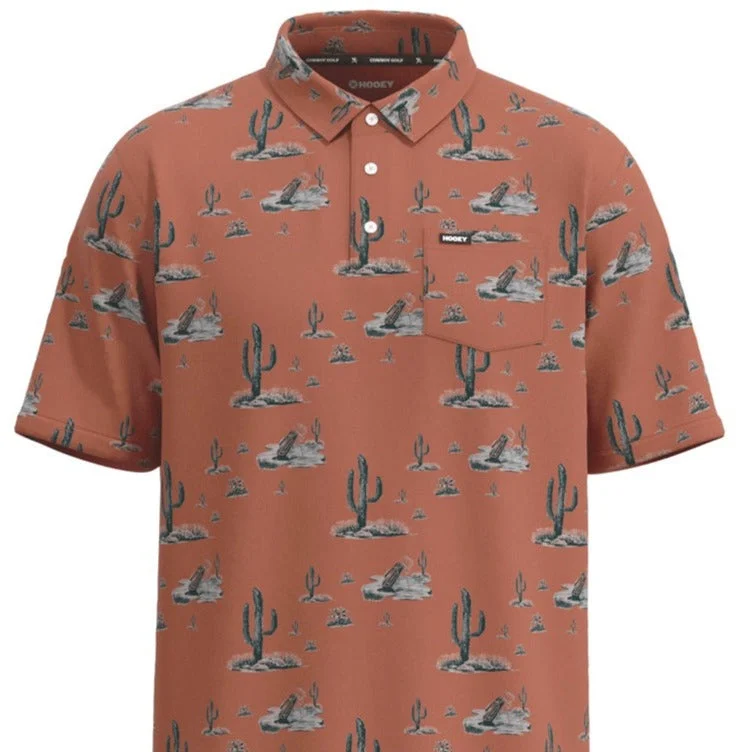 Hooey Men's "Hot Shot" Short Sleeve Cactus Print Polo in Rust