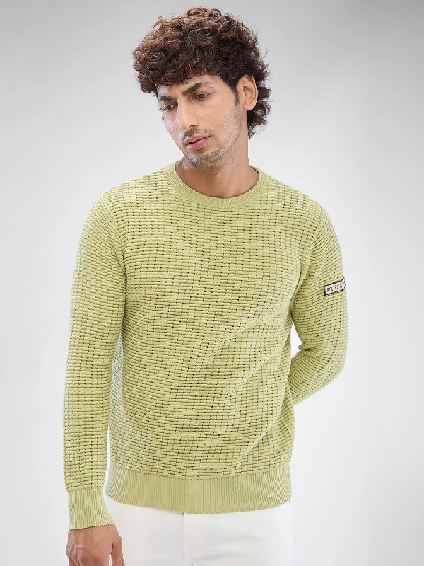 Spykar Beechnut Green Cotton Full Sleeve Sweater For Men